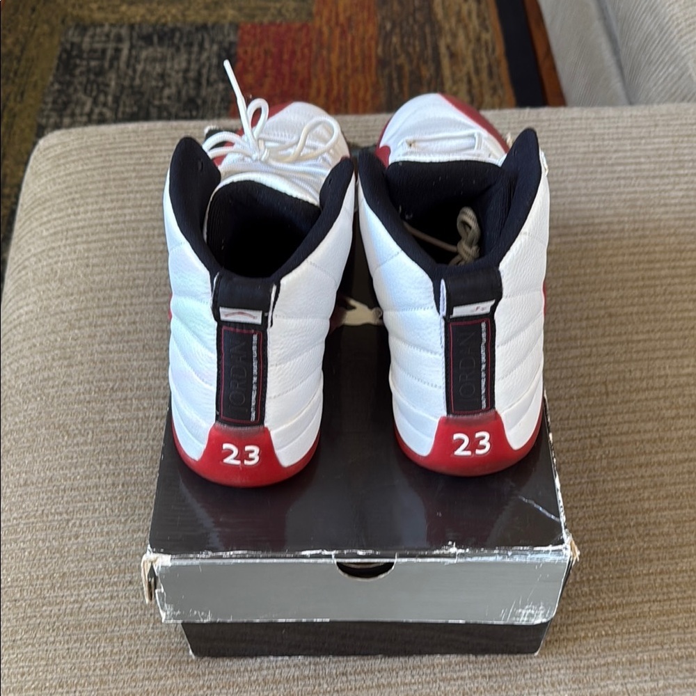 Jordan 12 (2009) White and Cherry High-Top Sneakers - Picture 3 of 5